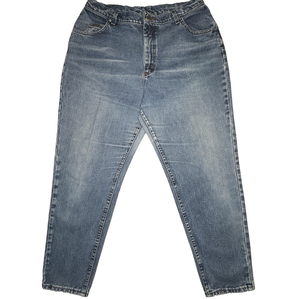 Vtg Lee Riveted Jeans Womens 18 Short Light Wash Denim Straight Leg Pants 90s